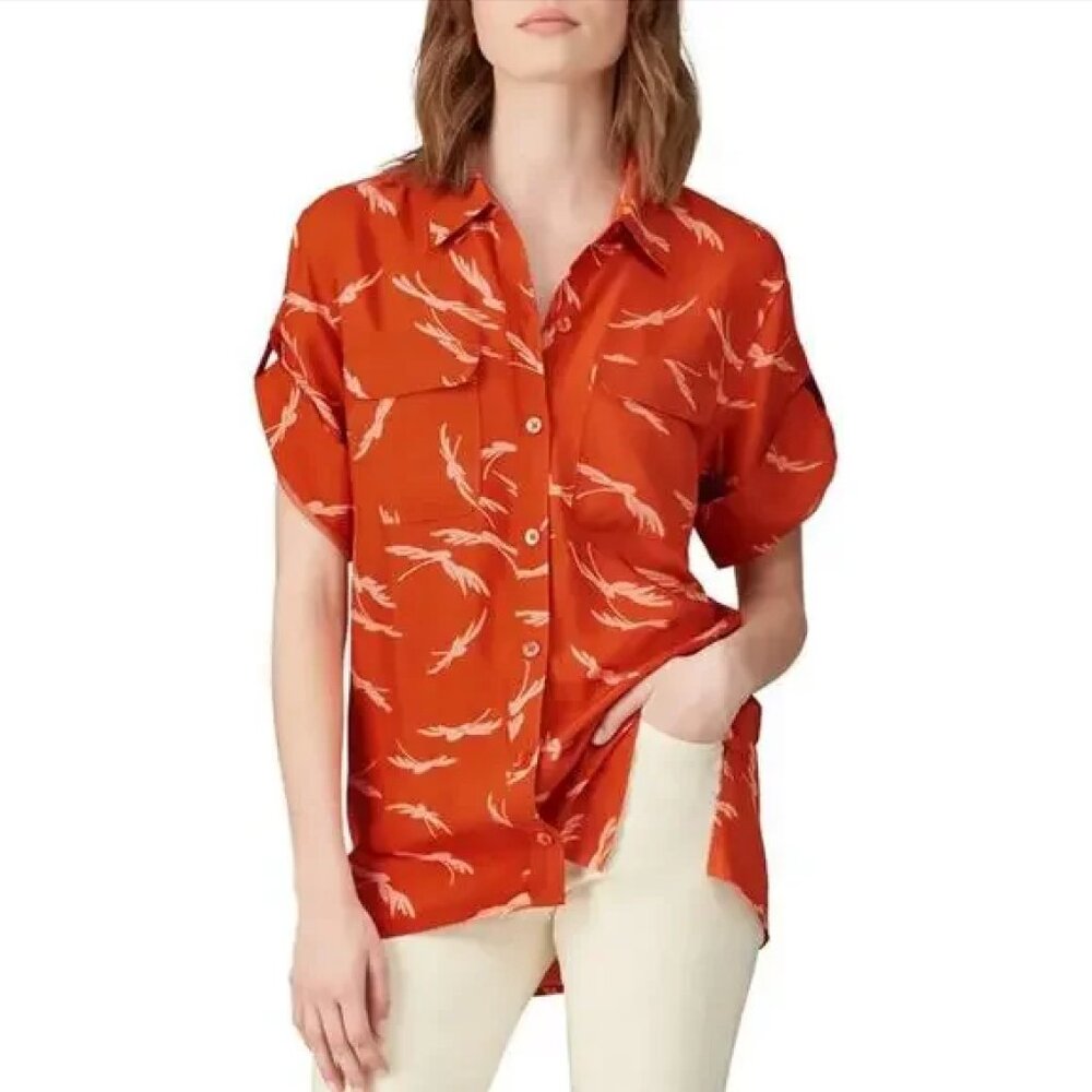 Equipment Femme Marilau Orange Button-Front Shirt - Size S - Resort Chic
